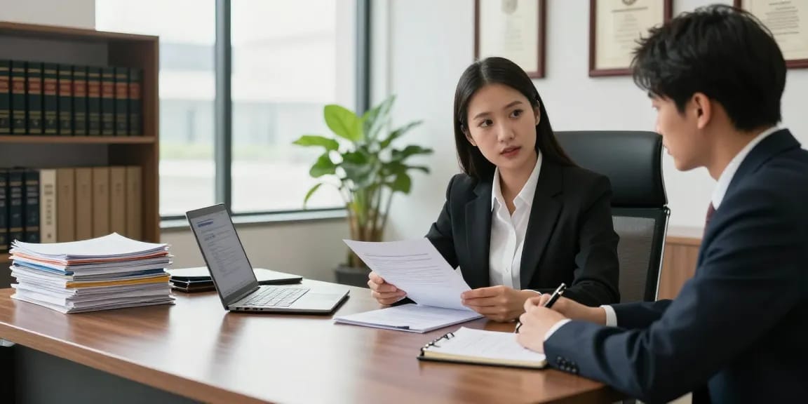 This guy consulting with a professional lawyer at a law office