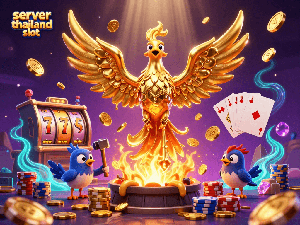 Win big with the server thailand slot featuring golden phoenix, slot reels, and vibrant casino action.