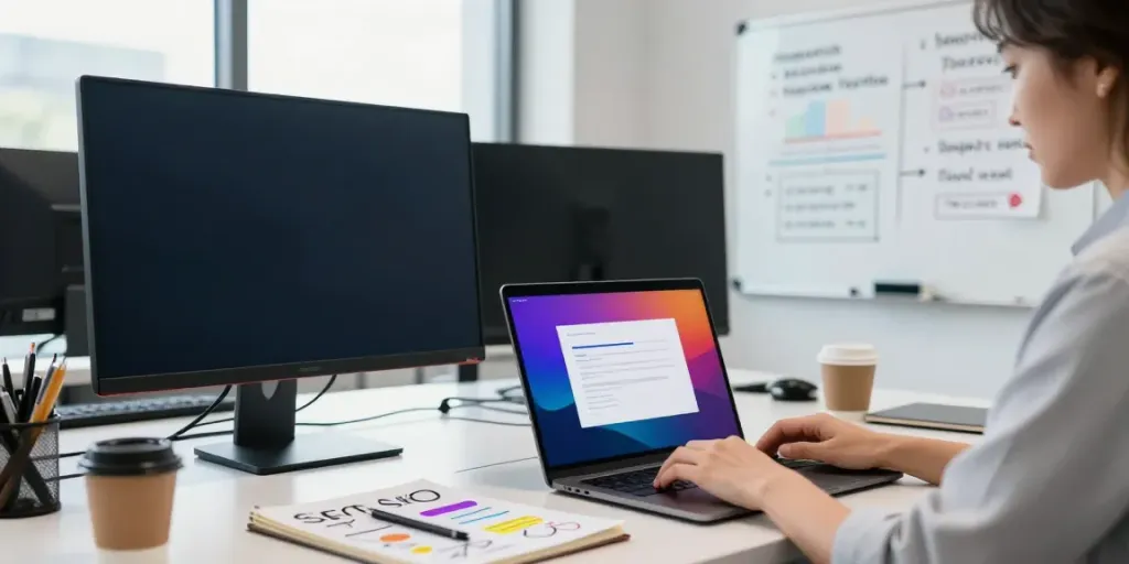 Professional workspace highlighting instant indexing strategies in digital marketing.