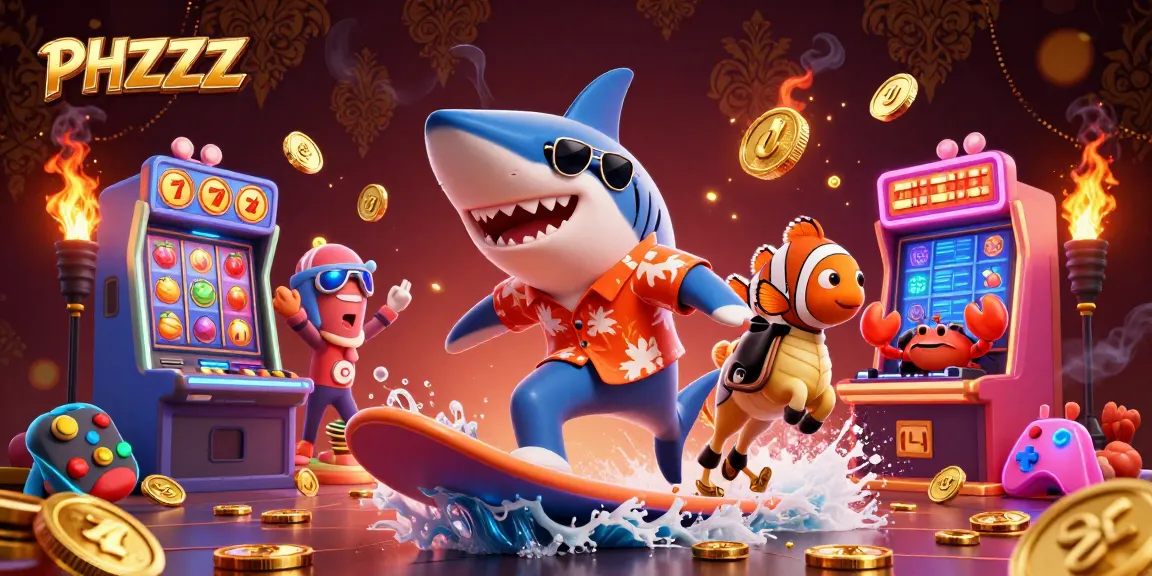Engage with PHZZZ in a vibrant 3D casino scene featuring fun characters and slot machines.