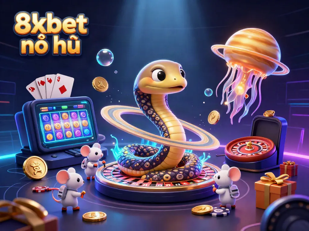 Experience the excitement of 8xbet nổ hũ with dynamic casino game elements and vibrant cosmic characters.