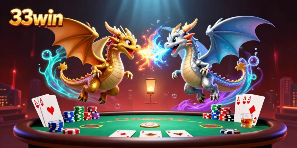 Experience thrilling gameplay with 33win's vibrant dragon-themed casino scene.