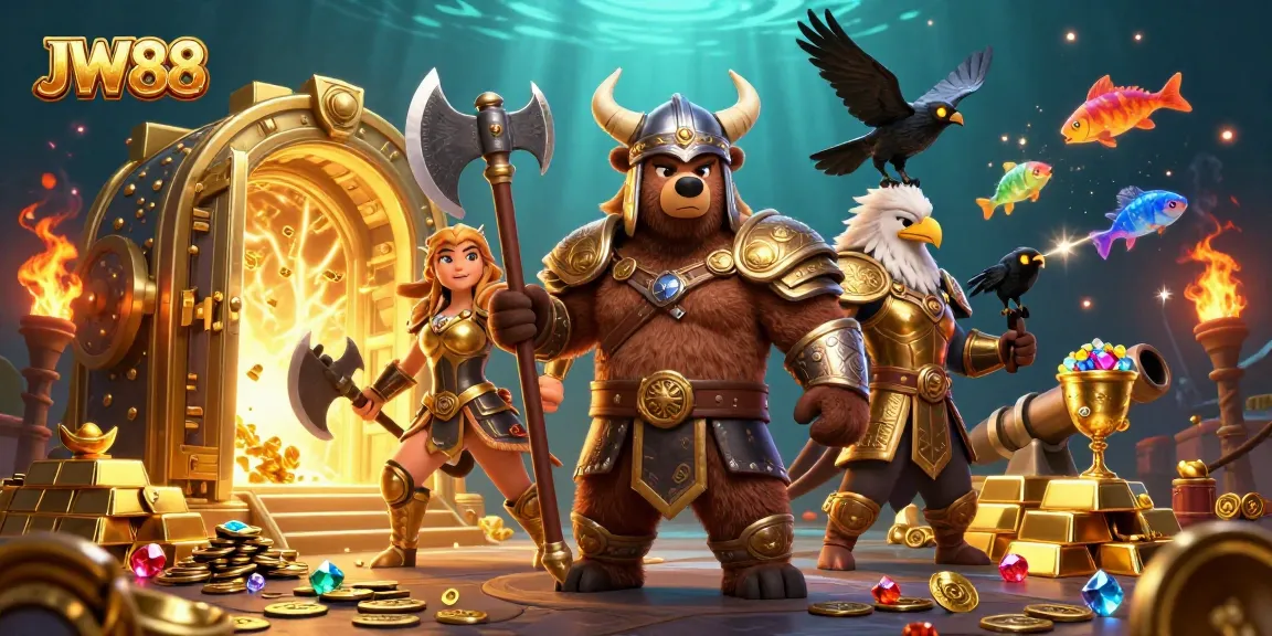 Engage with JW88's dynamic gaming world featuring Viking characters, treasure, and sea creatures.
