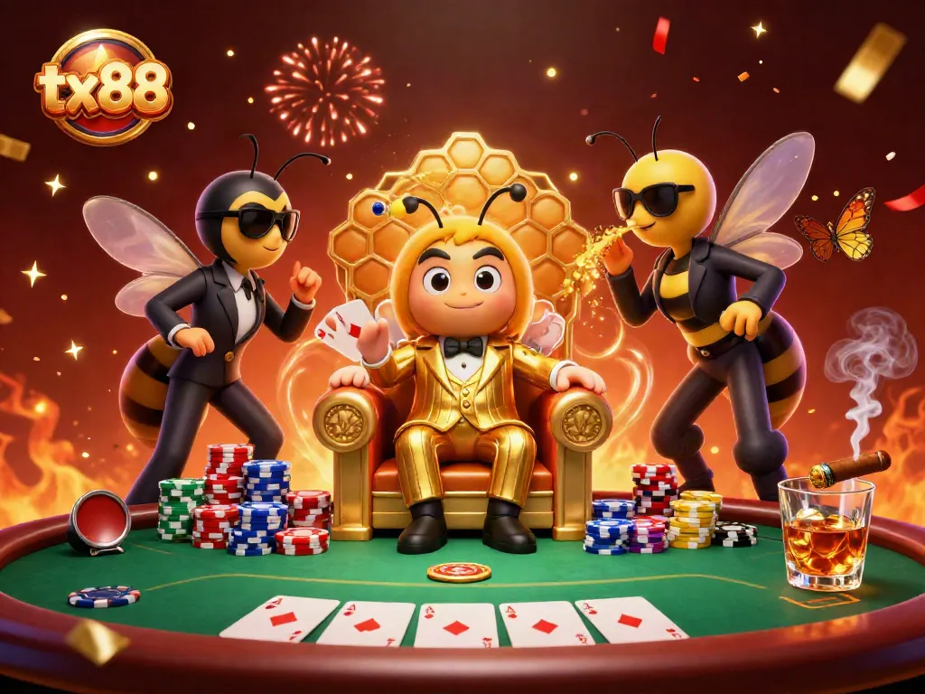 Experience excitement at tx88 with a vibrant poker scene featuring a bumblebee mob boss.