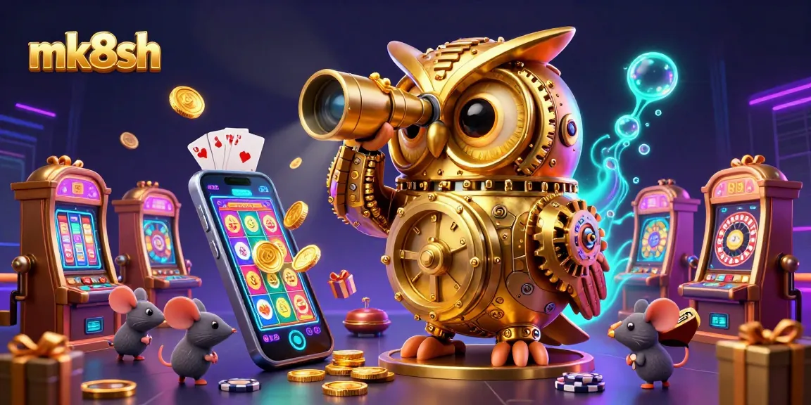 Experience the thrill of mk8sh with golden coins exploding from mobile slot games in a vibrant casino scene.