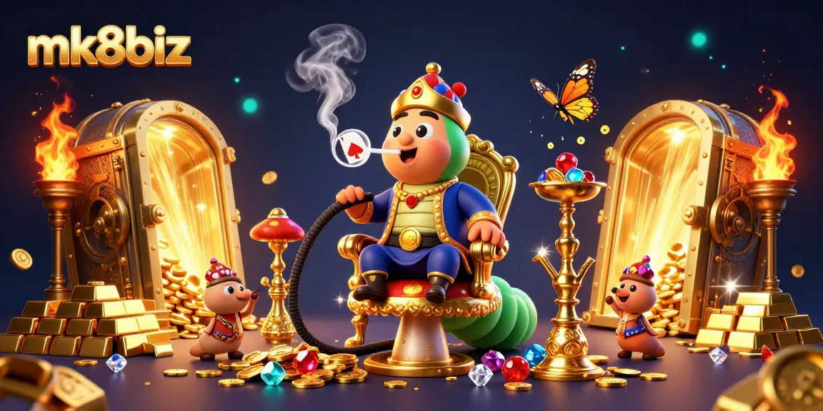 Engage in thrilling gameplay at mk8biz with vibrant casino illustrations featuring dynamic characters and gold treasures.