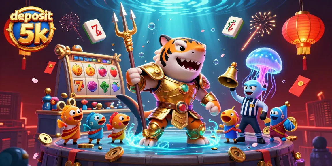 Experience the thrilling world of slots at deposit 5k, featuring festive game elements and a dynamic underwater scene.