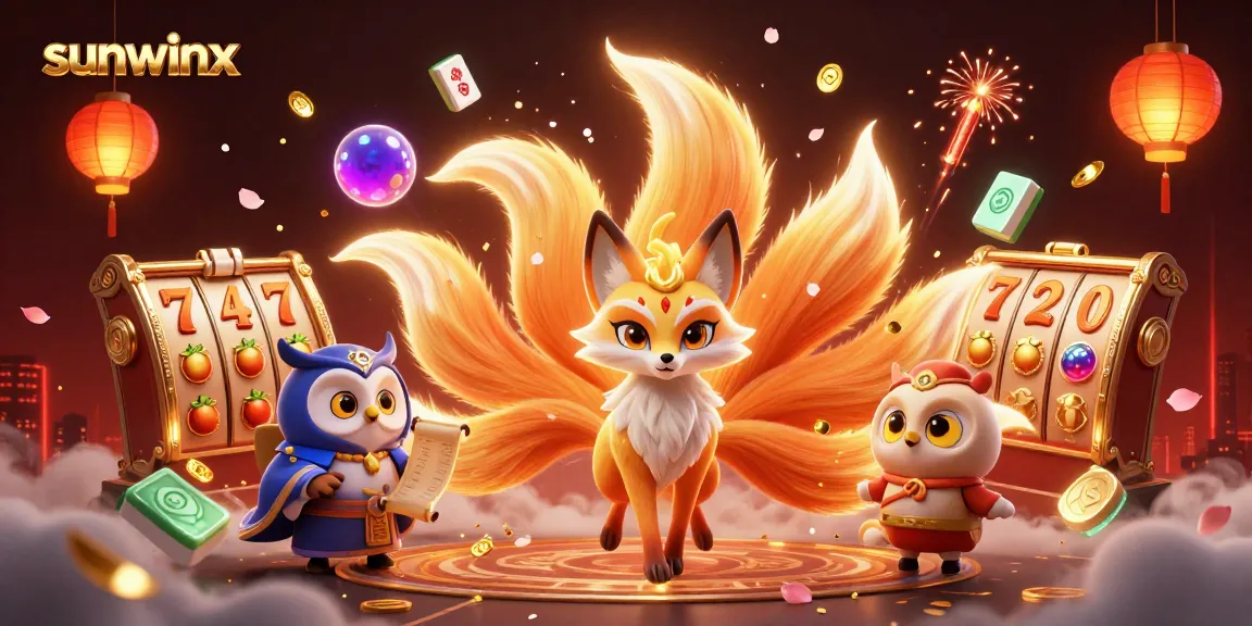 Engage with sunwinx's vibrant casino atmosphere featuring a dynamic nine-tailed fox and owl sage.