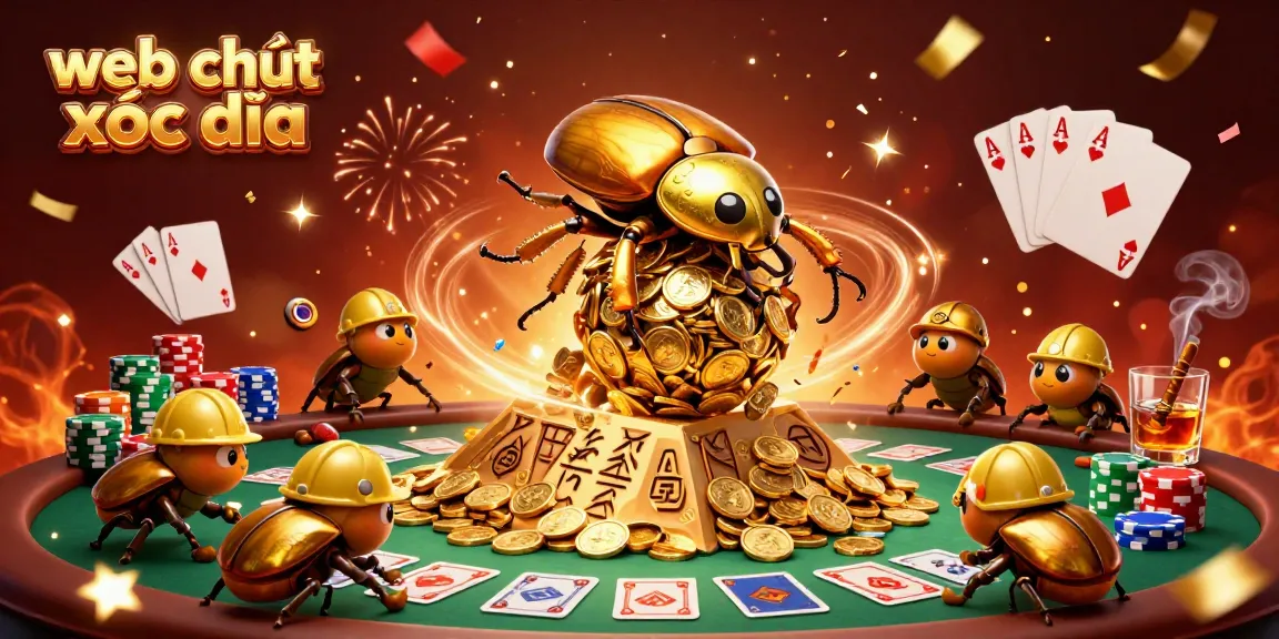 Experience the excitement of web chơi xóc đĩa with unique casino-themed characters and elements in a vibrant 3D illustration.