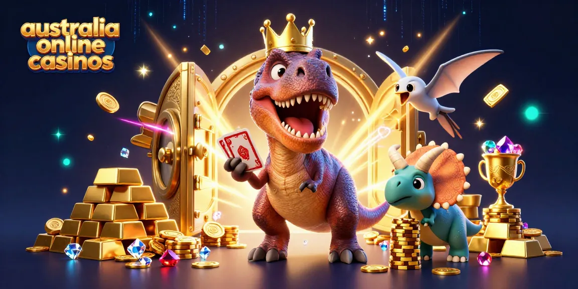 Engage with australia online casinos as a friendly T-Rex shuffles cards, a pterodactyl assists, and a triceratops stacks chips.
