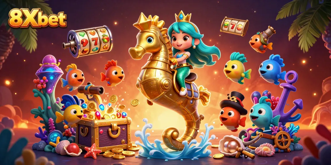 Experience exciting gaming at 8Xbet with a vibrant underwater scene featuring a mermaid and treasures.