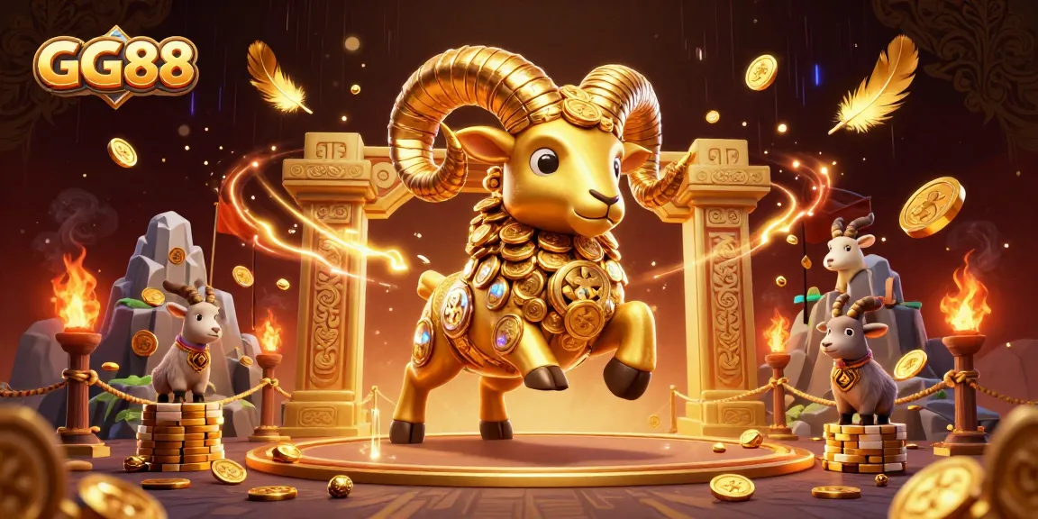 Experience the thrill of GG88 in a vibrant 3D casino scene with a golden ram and dynamic game elements.