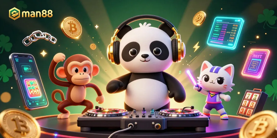 man88 engages players with a lively DJ panda in a vibrant casino environment full of animated gaming elements
