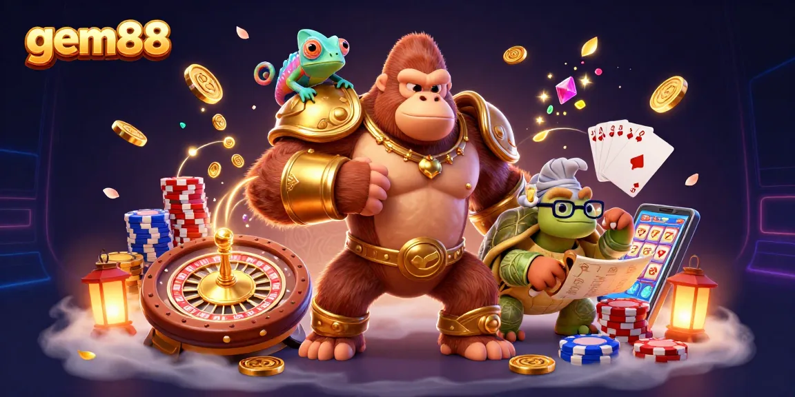 Experience thrilling moments with gem88 as the gorilla king, chameleon, and tortoise gamble and strategize.