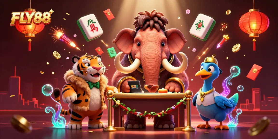 Experience the thrill of FLY88 with a vibrant casino illustration featuring iconic characters.