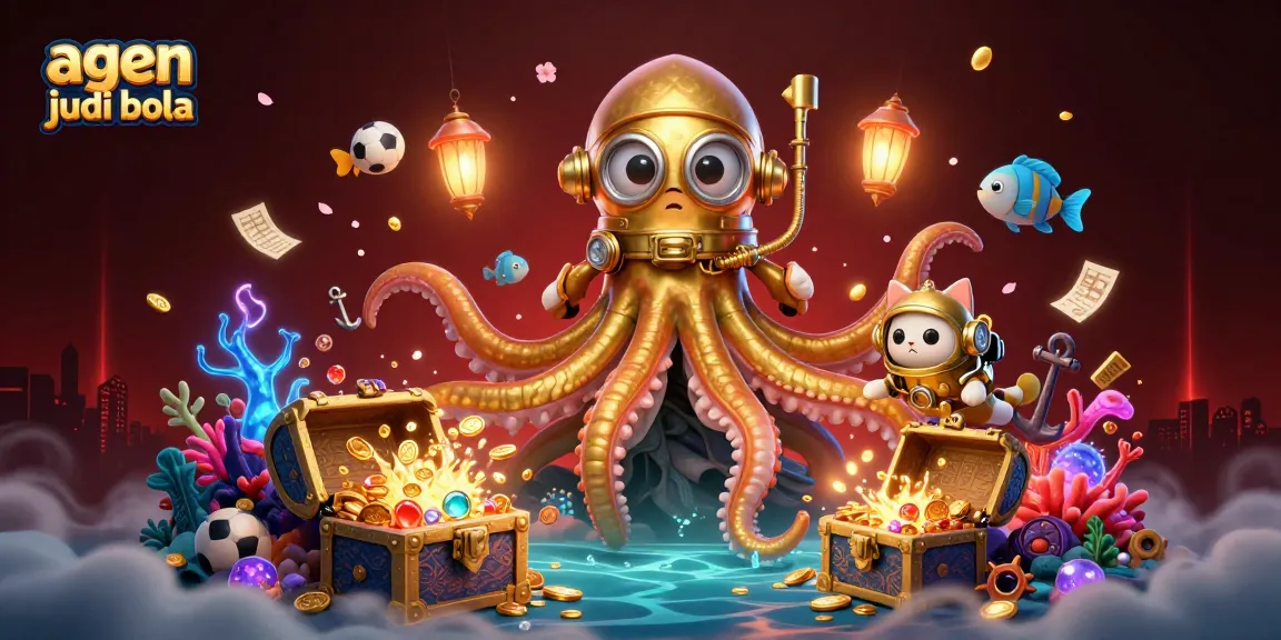 A thrilling scene of agen judi bola illustrating a kraken and diving cat amidst gambling elements