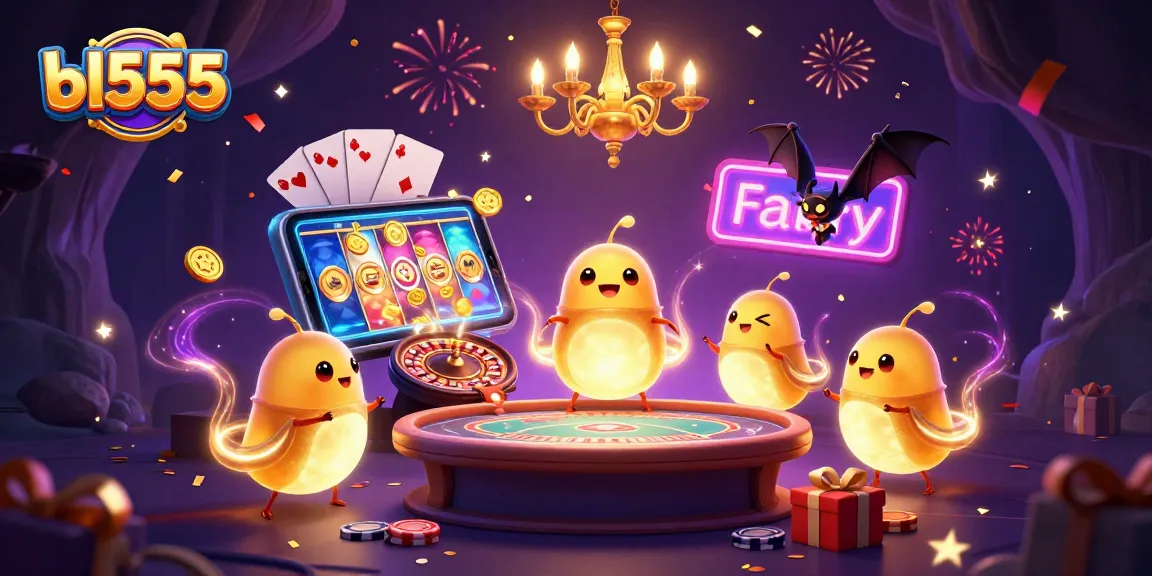 Experience the excitement at BL555 with glowworms illuminating a vibrant casino scene.